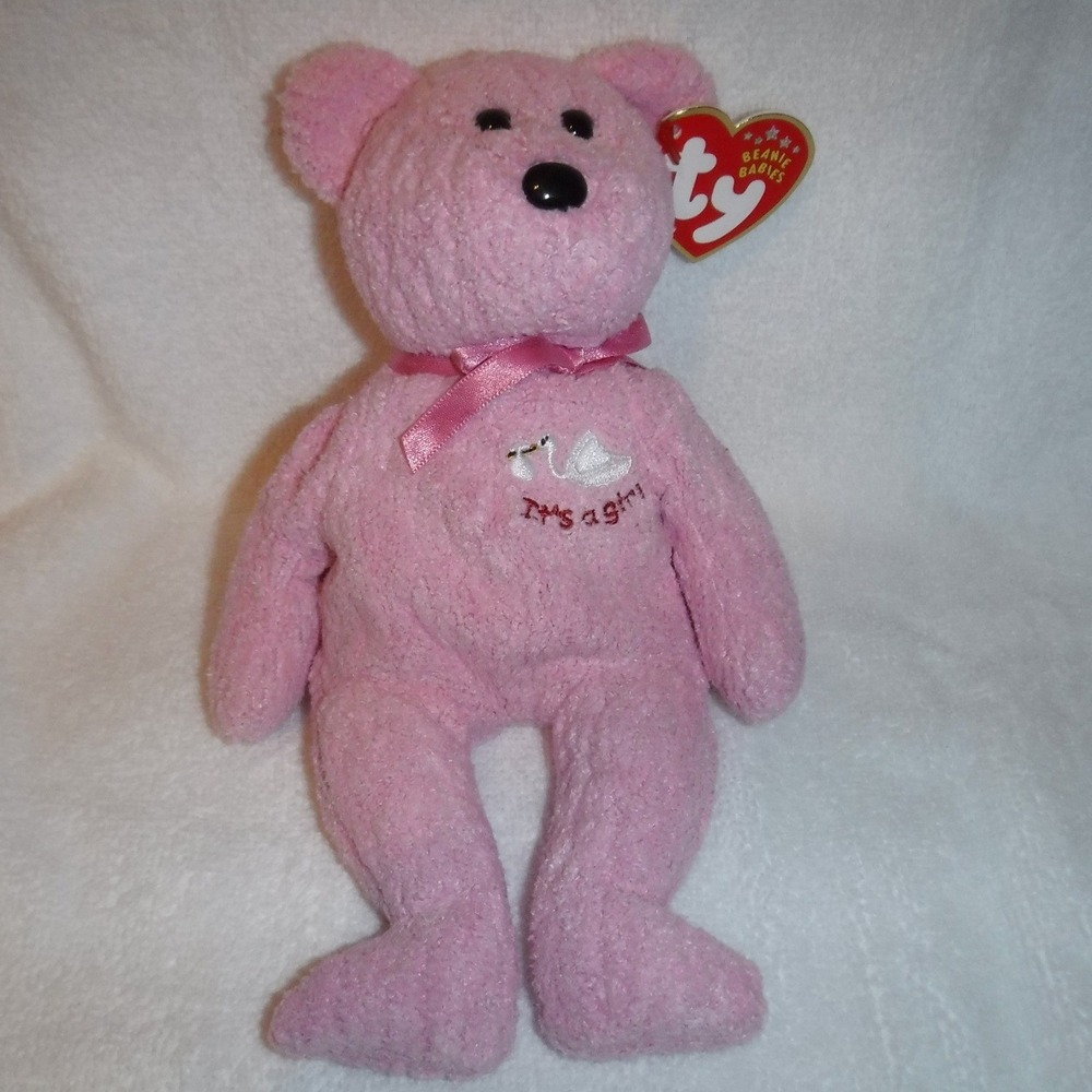 Ty Beanie Baby Baby Girl‎ Bear Small Pink Excellent It's A Girl Swan 2002